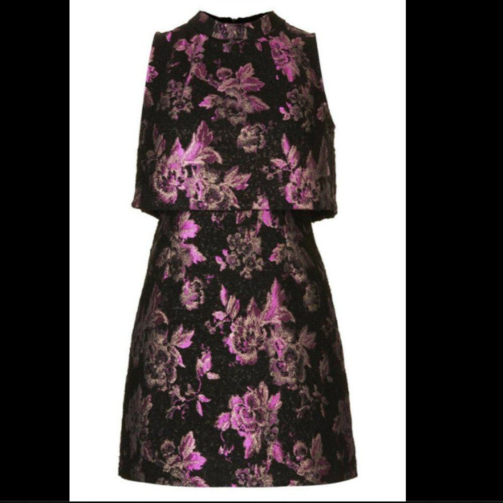 TOPSHOP Floral Metallic Jacquard Mini Zipper Dress